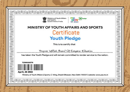 Organization's Youth Pledge Certificate, Govt. of India