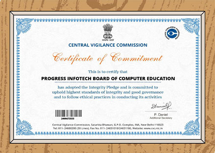 Organization's Central Vigilance Commission Certificate, Govt. of India